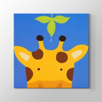 Giraffe and the Leaf Kanvas Tablo