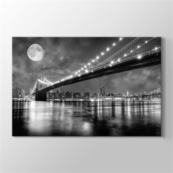 New York - Brooklyn Bridge at Night Kanvas Tablo