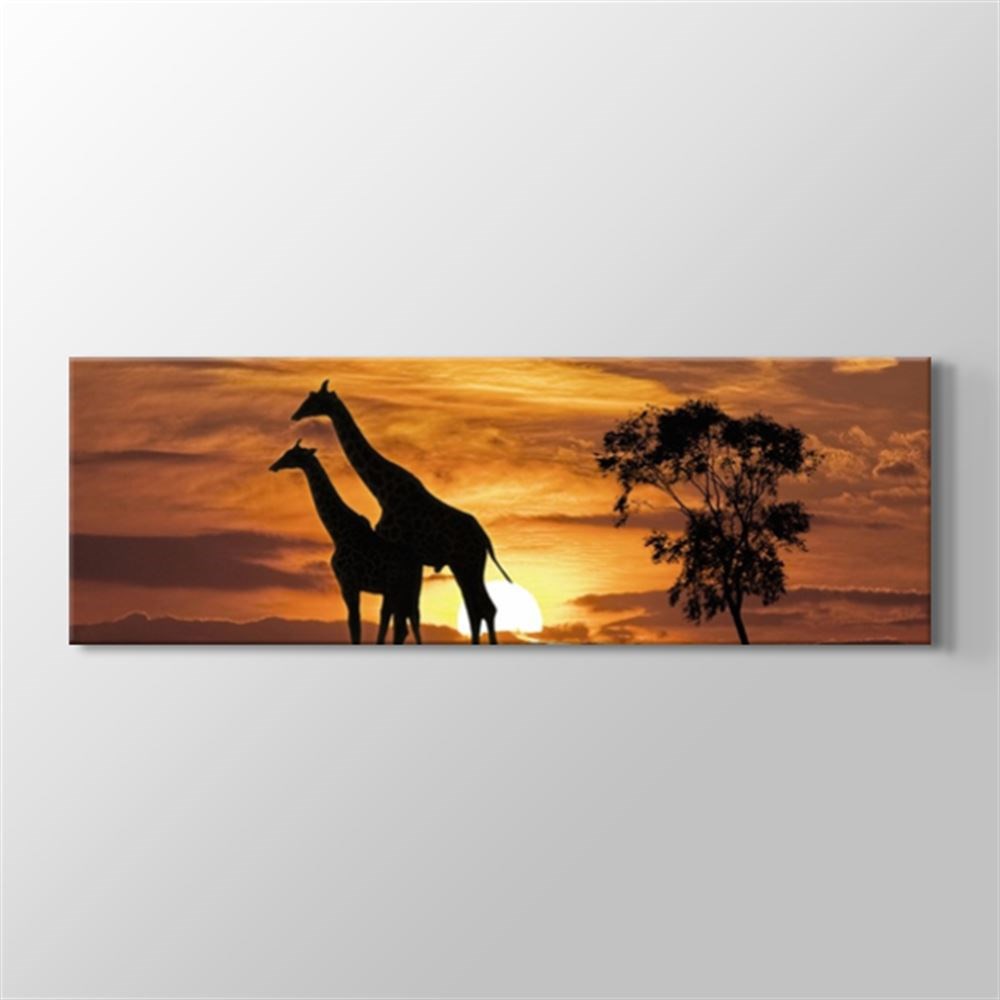 Giraffes and the Sunset Kanvas Tablo