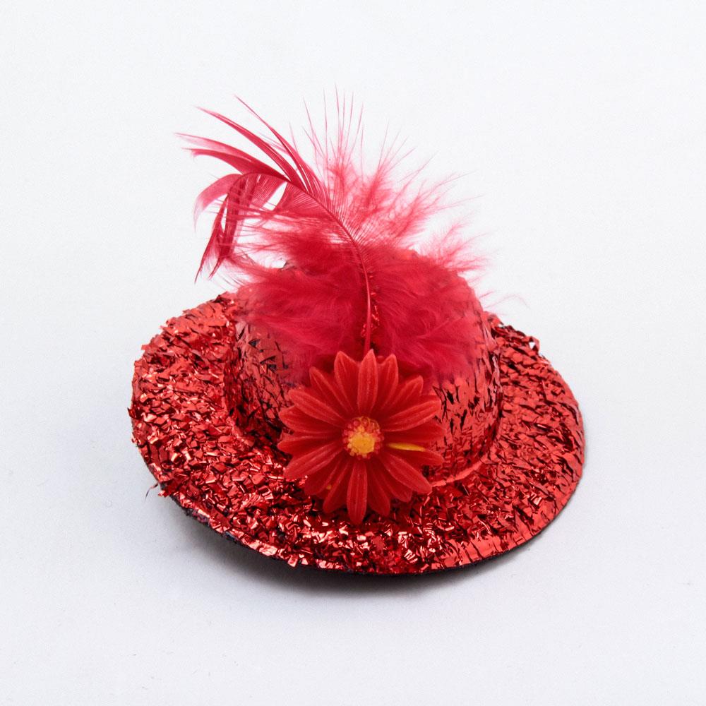 Tüylü Çiçek Figürlü Şapka Pens Toka