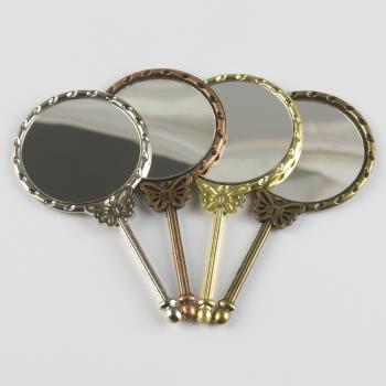 Kelebek Figürlü Yuvarlak Metal Ayna (El Aynası)