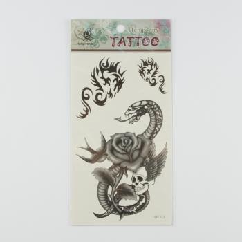 Yılan ve Gül Figürlü Tattoo Dövme Sticker