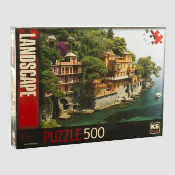 Portofino Yakınındaki Deniz Villaları Manzaralı 500 Parça Puzzle KS Games