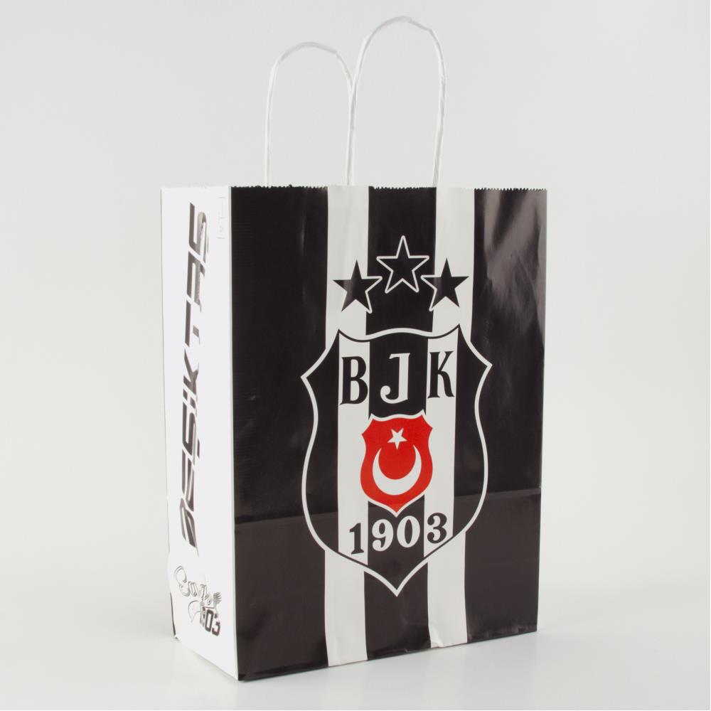 18*8 Beşiktaş Desenli Büküm Saplı Kağıt Poşet