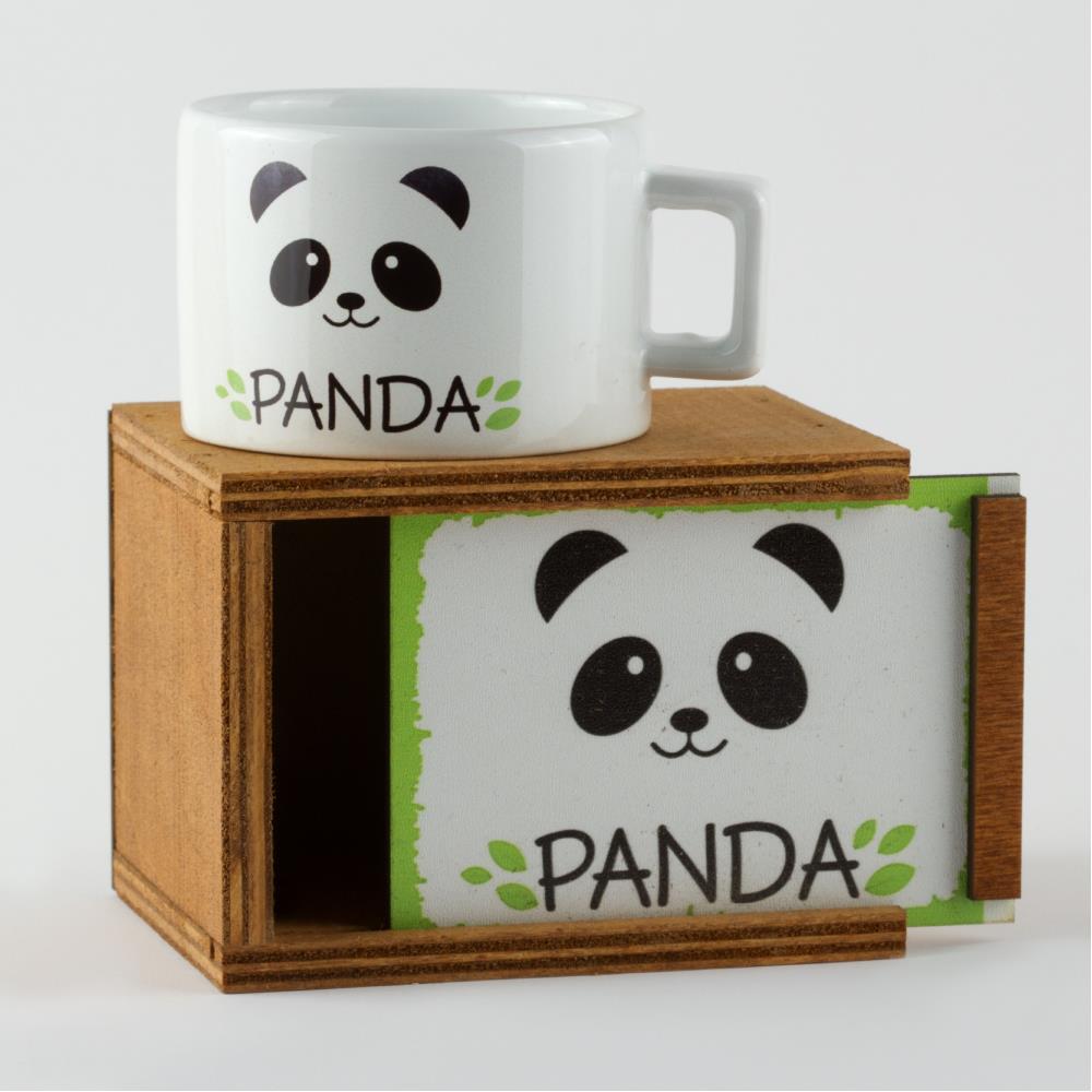 Sevimli Panda Figürlü Ahşap Kutulu Kupa