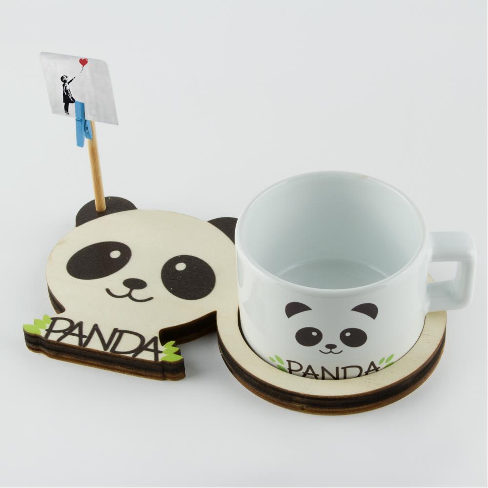 Sevimli Panda Figürlü Ahşap Notluk Kupa Seti

