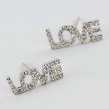 Love (Aşk) Yazılı Zirkon Taşlı Lüx Çelik Küpe