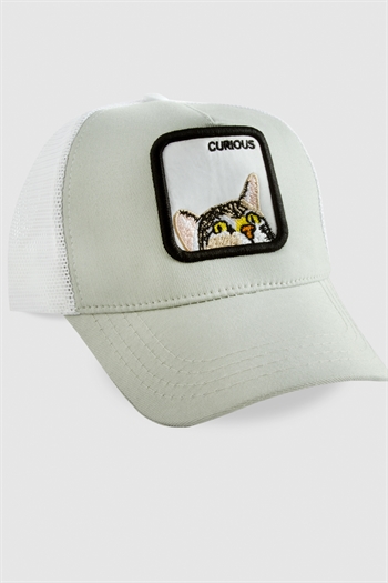 Kedi İşlemeli Kasketli Şapka
